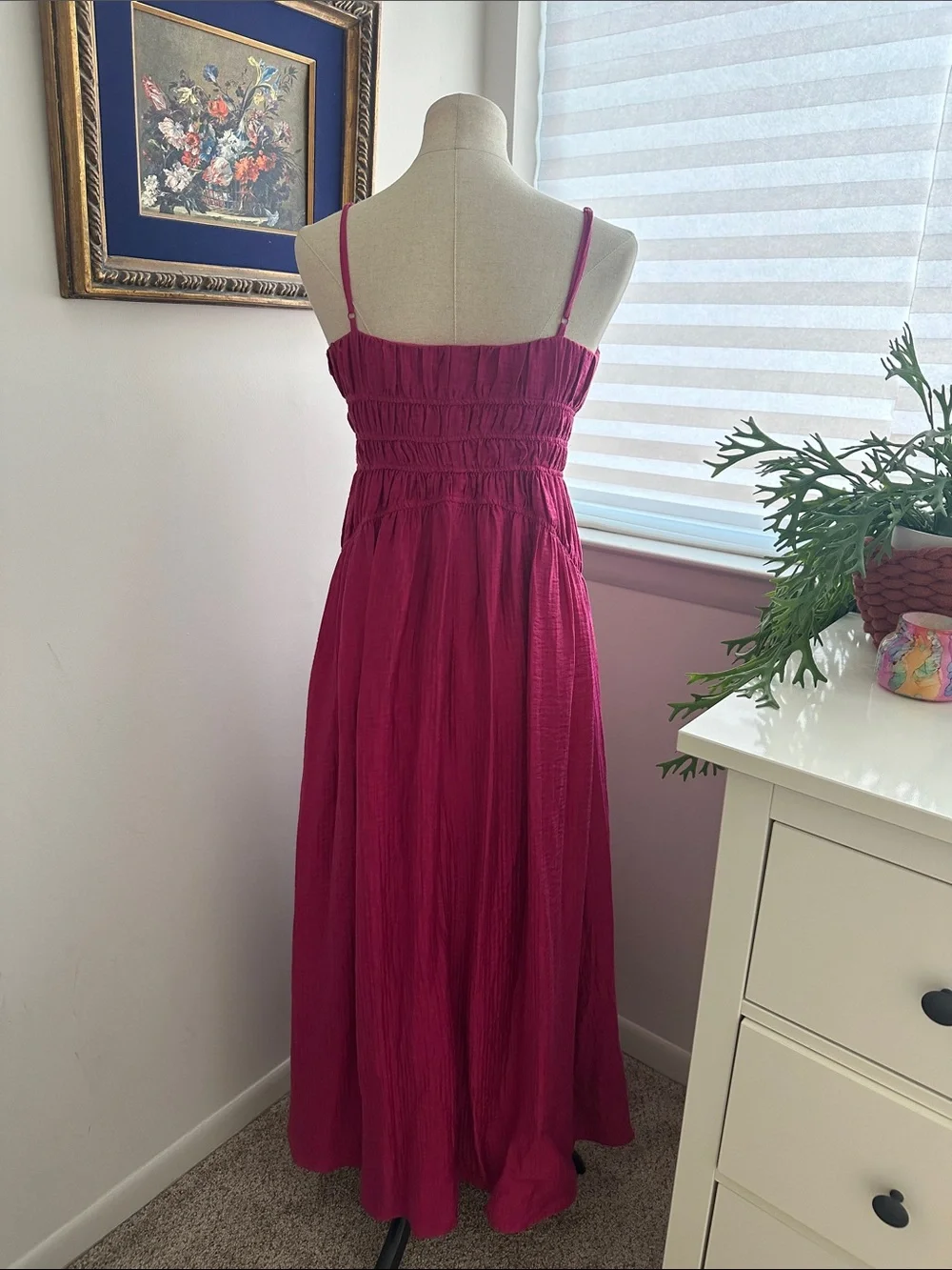Aqua Magenta Maxi Dress with Spaghetti Straps - Picture 3 of 5